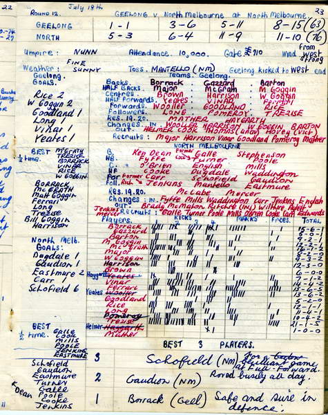1959 Exercise Book - Geelong v North Melbourne