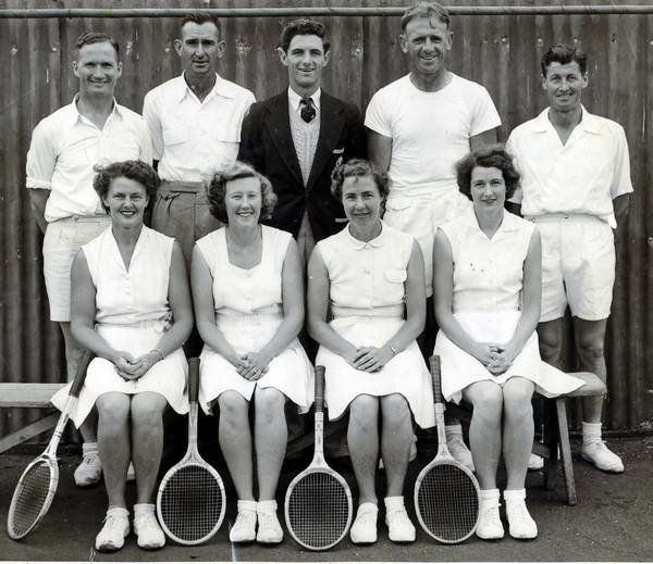 Bannockburn Tennis Association representative team City Oval (Ballarat) circa January/February 1955 (John in GFC blazer)