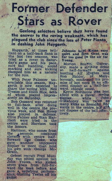 ‘Former Defender stars as Rover’, The Age, March 23, 1959