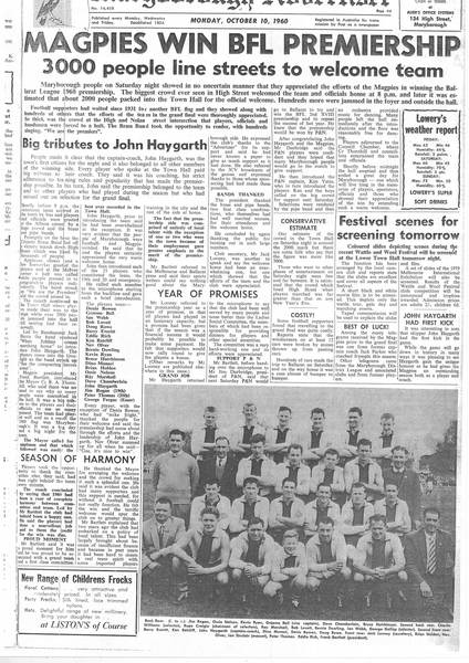 ‘Magpies win BFL premiership’, Maryborough Advertiser October 10, 1960 